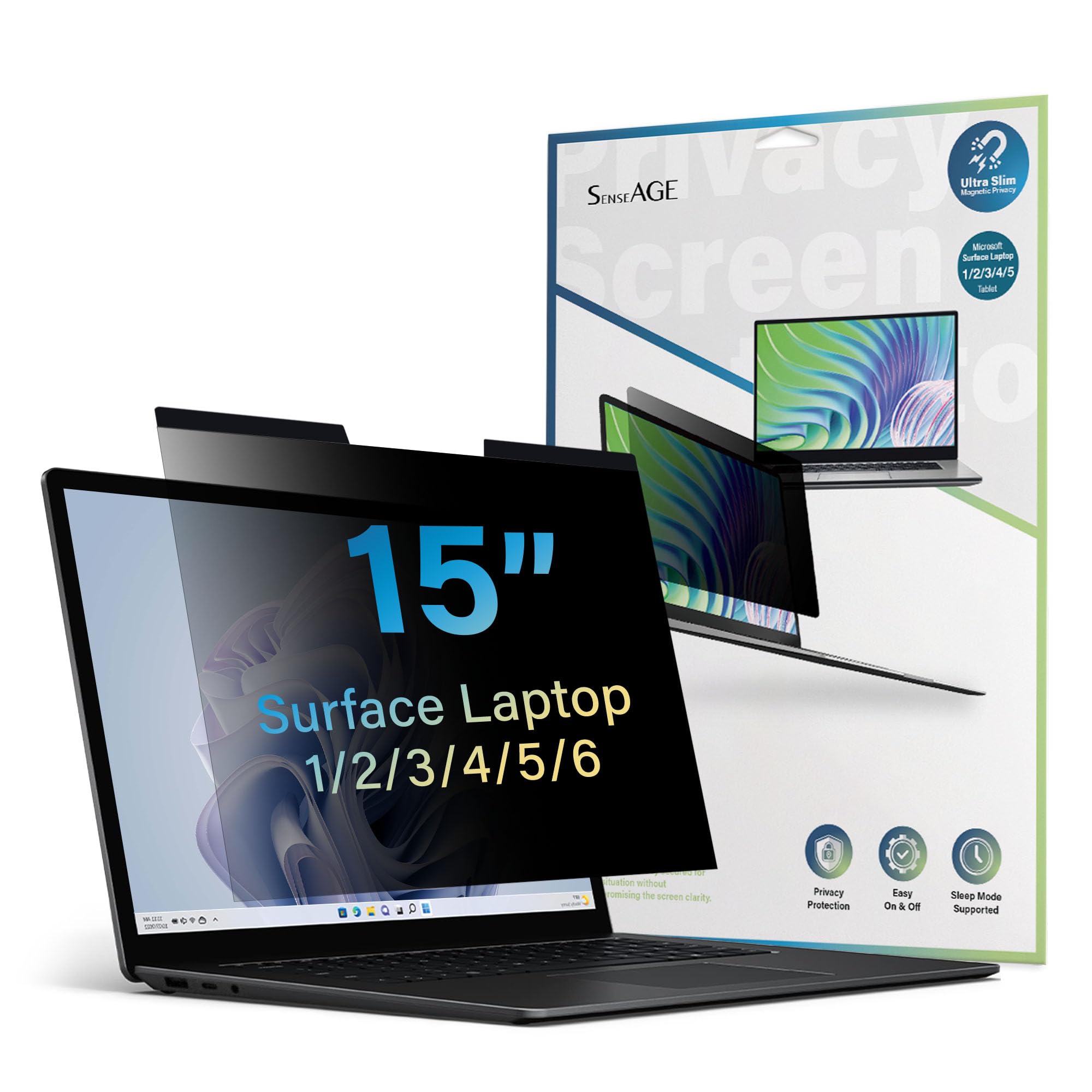 SenseAGE Protector de pantalla magnético de privacidad para Surface Laptop de 15 pulgadas (6/5/4/3/2/1), filtro de luz azul antirr