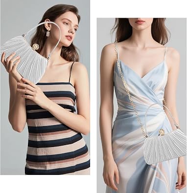Women Mini Pleated Seashell Evening Clutch Handbag,Clutch Bag,Pearl Clutch,With Chain Strap