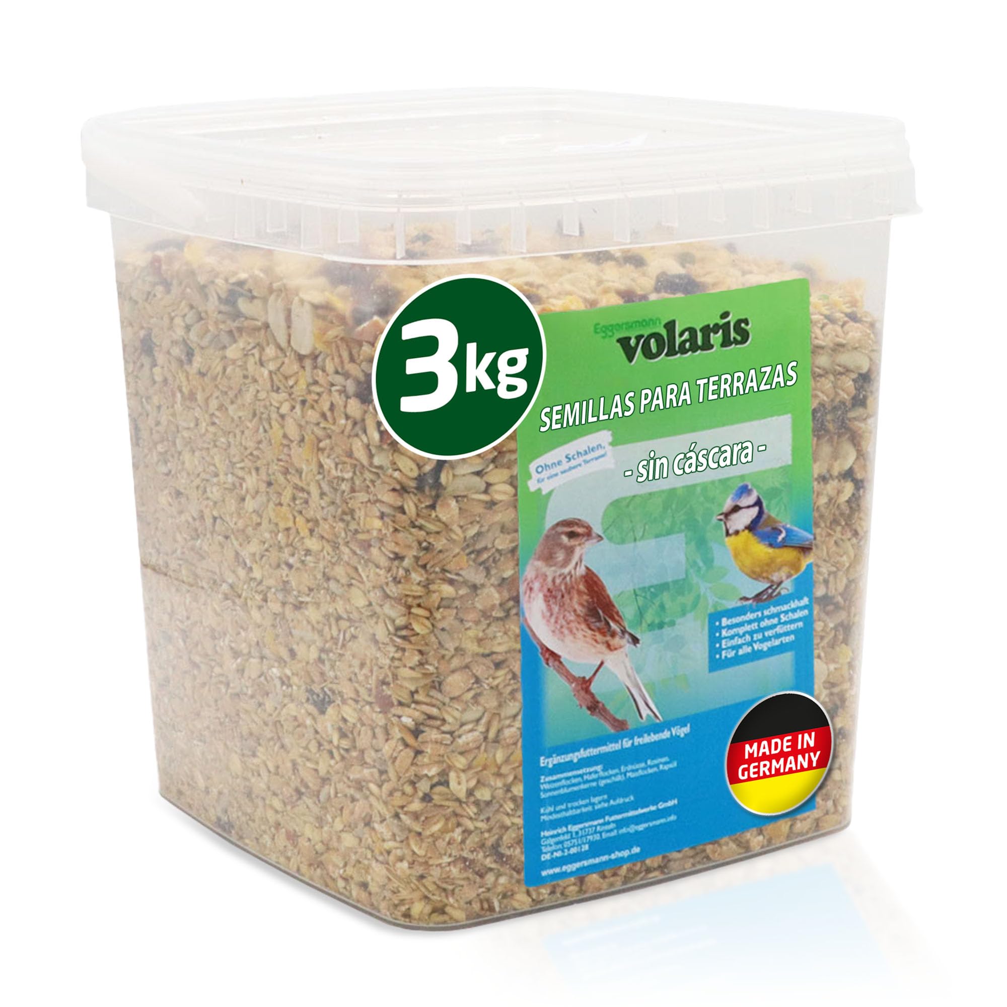 Eggersmann volaris Mieszanka tarasowa, 3 kg | Bezskalowa karma dla dzikich ptaków, całoroczna mieszanka ziaren bez muszli