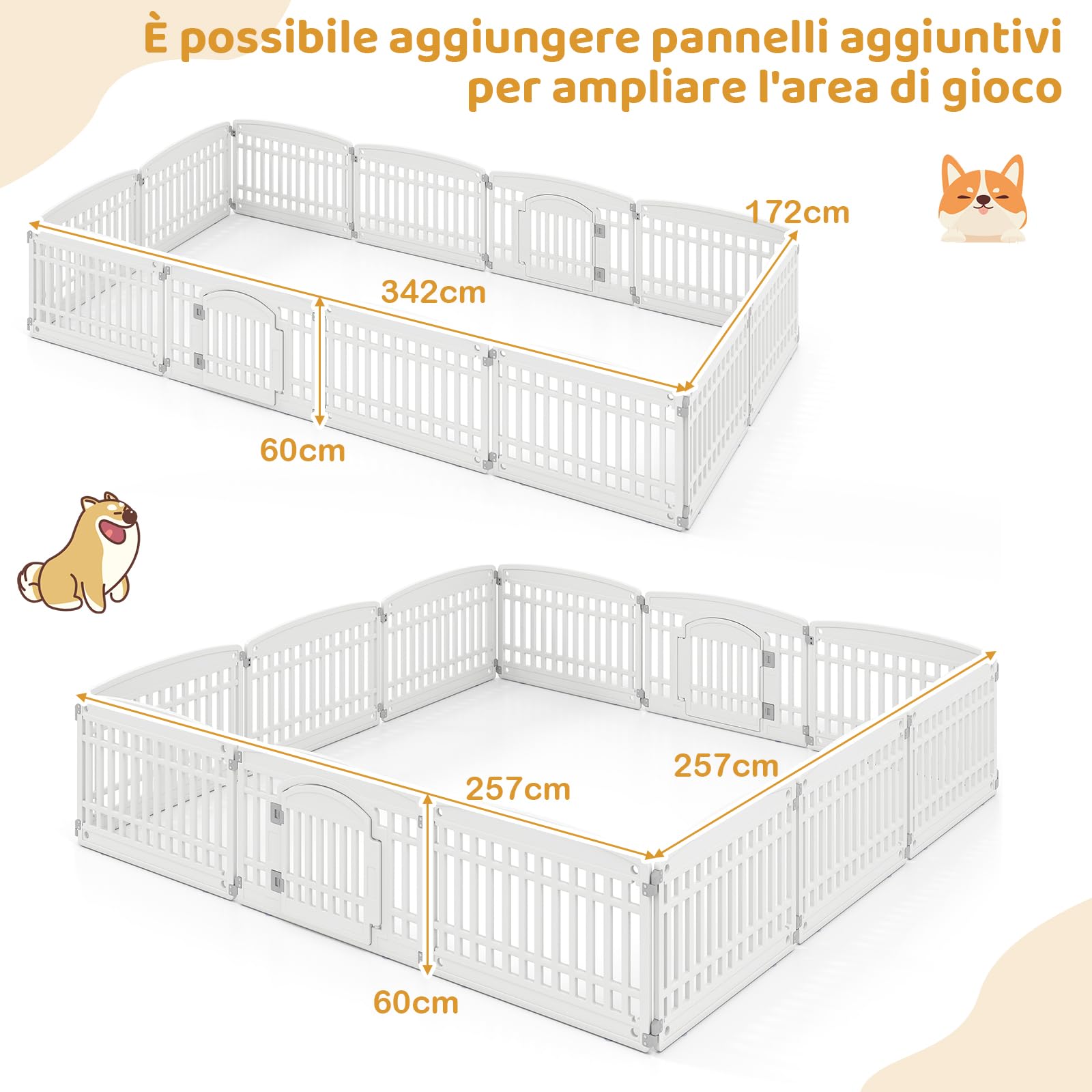 COSTWAY Recinto per Cani da Interno ed Esterno, Recinzione per Animali Domesti Pieghevole a 6 Pannelli 60 cm per Cani Medi e Piccoli con Porta di Bloccaggio Sicura, 172 x 87 x 60 cm