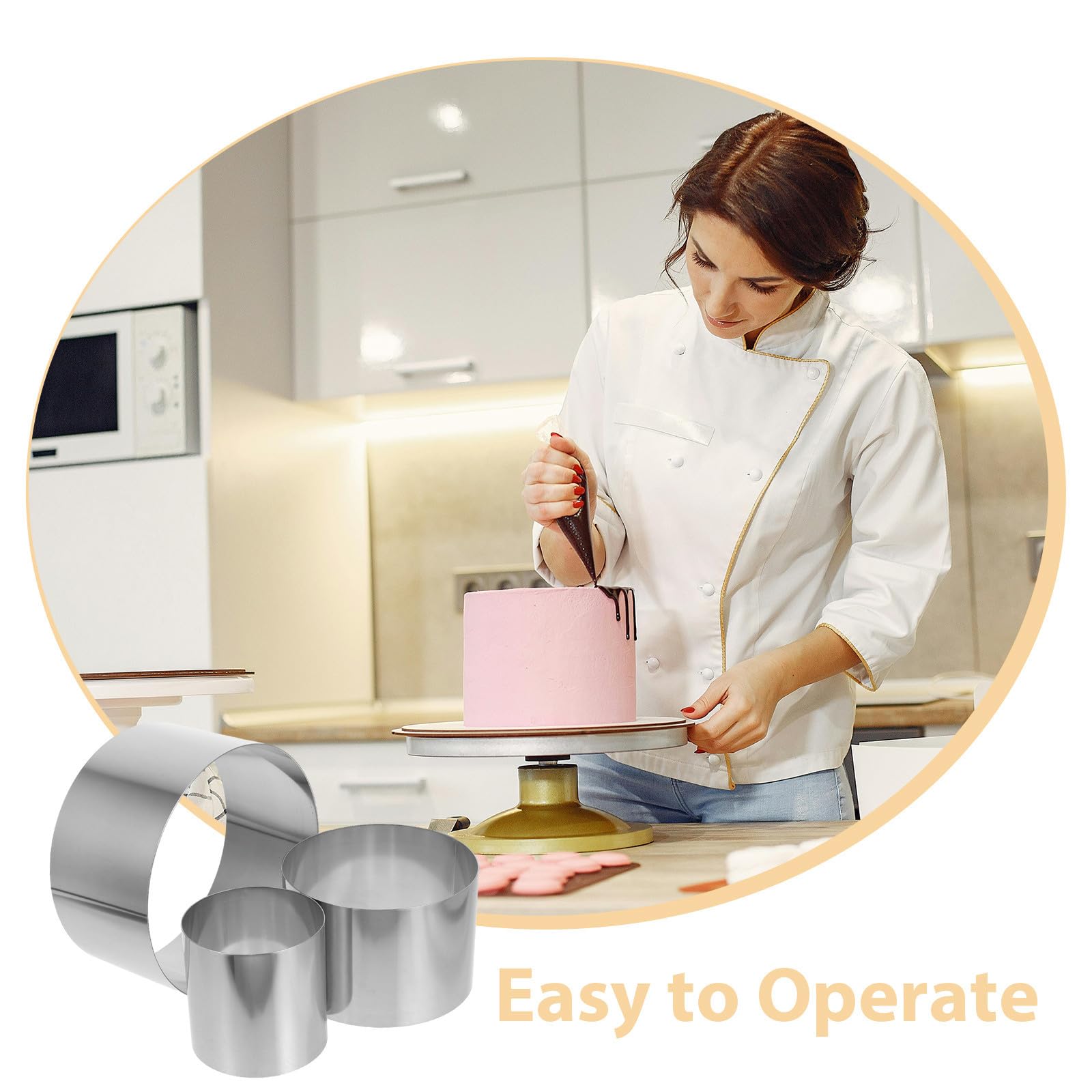 Gadpiparty Molde Redondo para Decorar Pasteles de Acero Inoxidable 3 Piezas Altura de 10cm, Anillos para Hornear Ideales para Fiestas y Repostería Casera