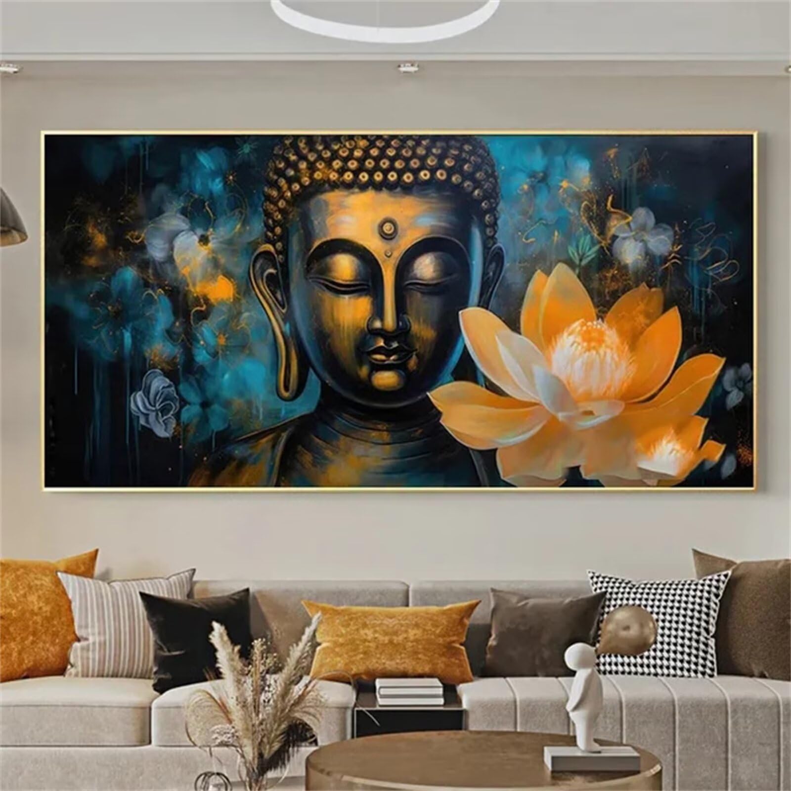 Diamond Painting Lotus, Peinture Diamant Adulte Enfant DIY 5D Diamant Painting Bouddha Broderie Diamant Kit Complet, Full Accessoires Diamant Art Point de Croix Kitspour Décoration Murale 30x90 cm Q41