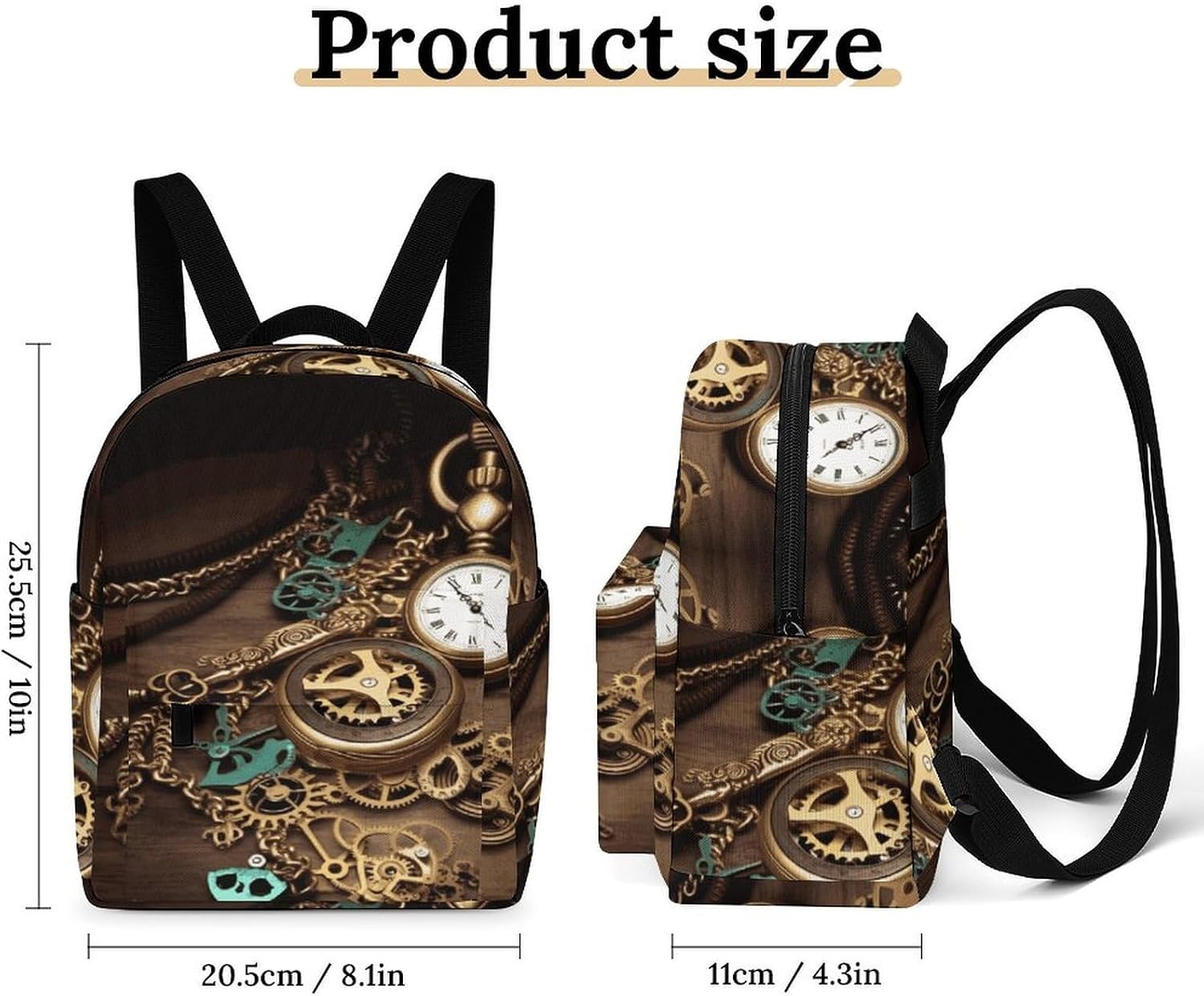 Waterproof Mini Backpack for Women - 10 Inch Oxford Lightweight Daypack Cute Bag Small Daypack Steampunk Watches Keys And Chains Small Backpack Purse for Travel Work Weekender