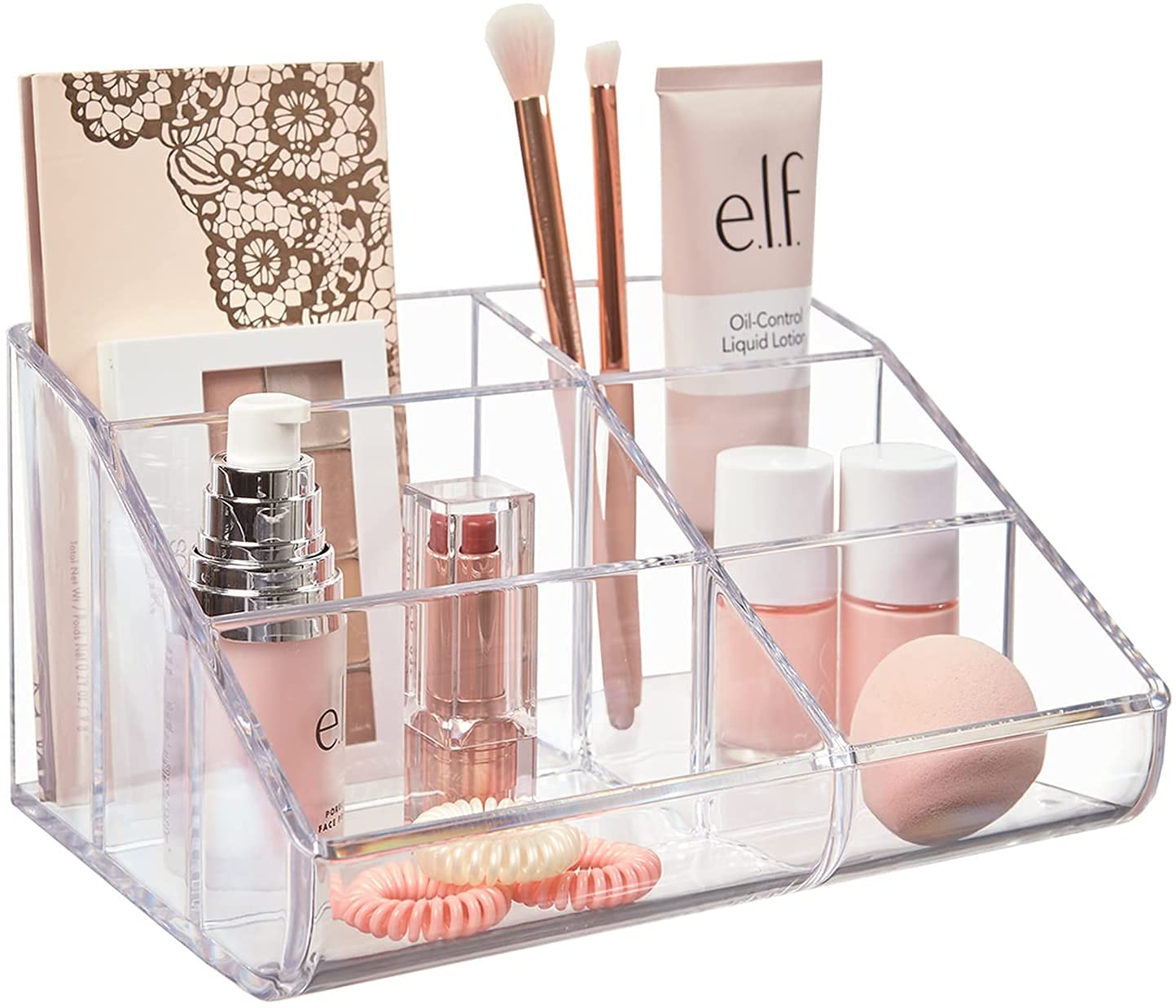 Goodern Clear Plastic 6-Compartment Vanity Makeup Organizer