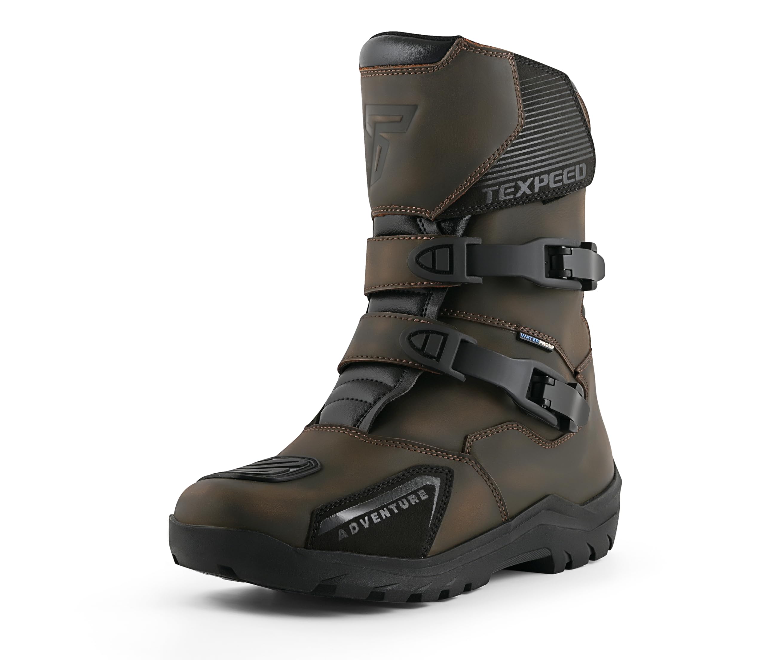 Texpeed – Skórzane buty motocyklowe męskie – Vintage Pirates, 100% wodoodporne, krótka cholewka, buty motocyklowe turystyczne – Brązowe - EU 40