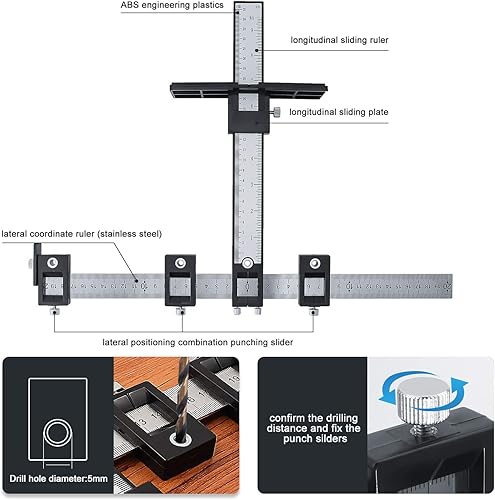 Miniatura 3 de Herramienta de plantilla de hardware de gabinete, guía de plantilla de taladro localizador de punzón ajustable, guía de perforación de madera para