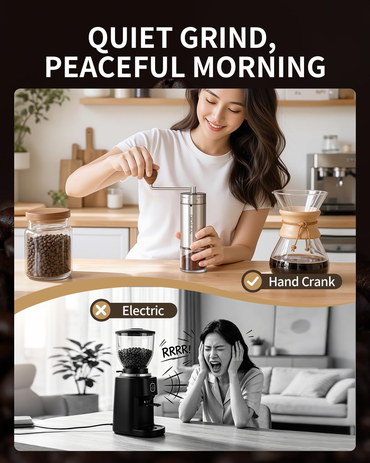 CIRCLE JOY Mini Molinillo de Café Manual Portátil con Muelas Cónicas de Acero Inoxidable y 40 ajustes externos, Molinillo de Café de Mano de Acero Inoxidable para Casa, Camping y Viaje, Plateado