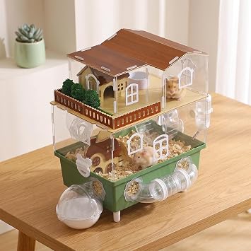 Acrylic Hamster Cage Clear Hamster Habitat with Running Wheel & Hideout