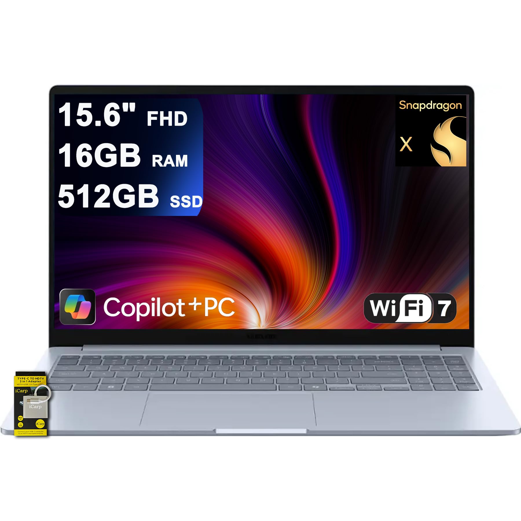 SamsungGalaxy Book4 Edge Laptop 15.6" FHD Anti-Glare Qualcomm 8-core Snapdragon X (Up to 45 Tops) 16GB RAM 512GB SSD for Creator Designer Business Professional Win11 ICP Hub w/Copilot+ AI