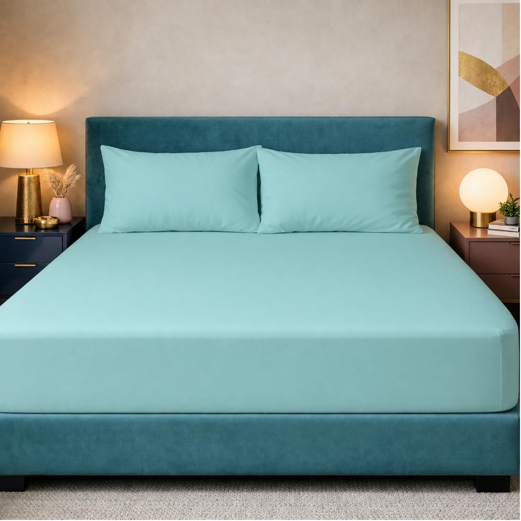 Z&A Bedding Duck Egg Fitted Sheet Double - 30CM Extra Deep Elastic Corners Bedsheet, Soft Brushed Microfibre Sheet, Washable, Shrinkage & Fade Resistant