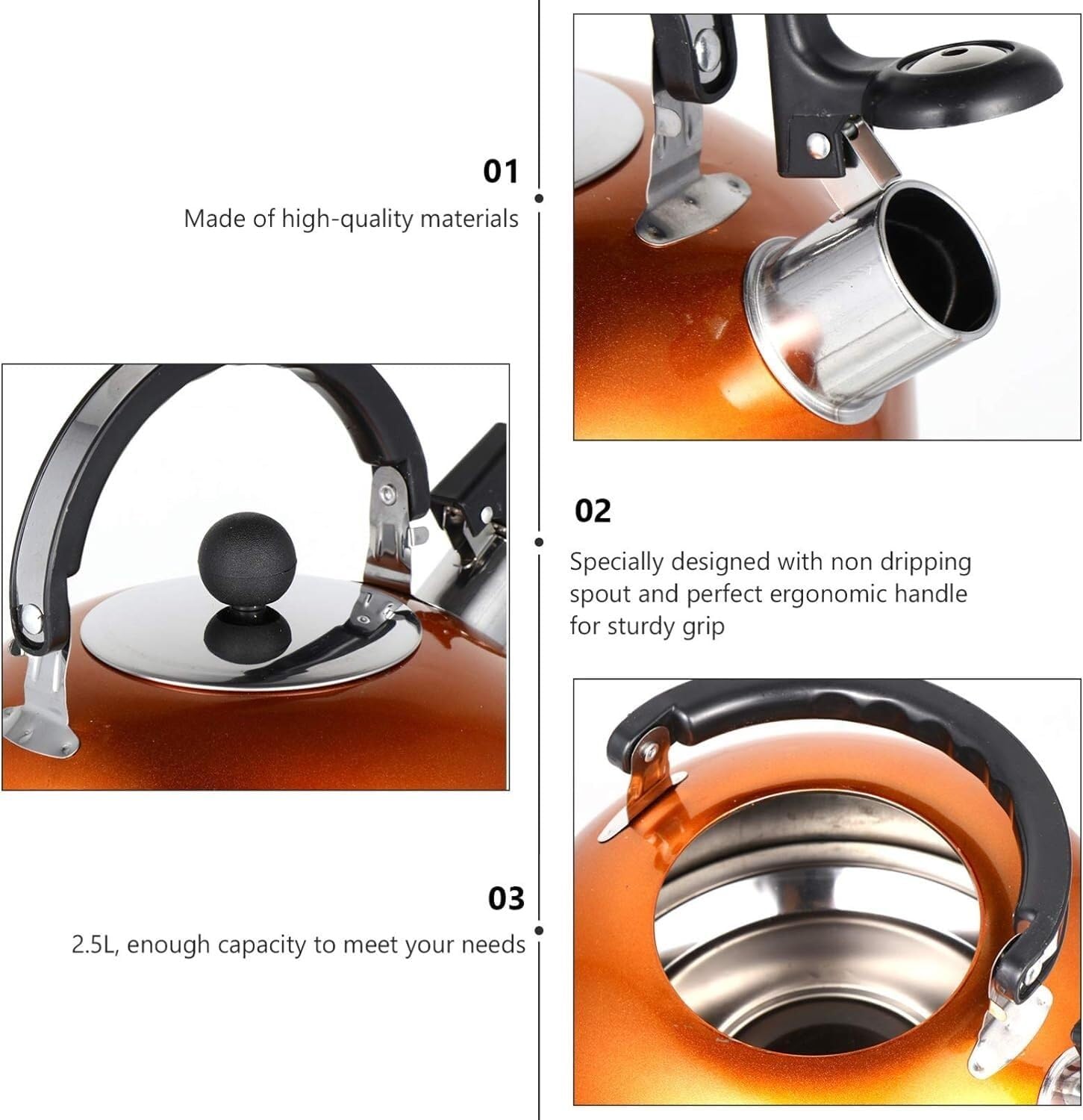 Stove Top Stove Top Kettle 3L Stainless Steel Tea Kettle Steel Teapot Handle Whistling Tea Pot for Stovetop Home Kitchen Office Whistle Kettle Teakettle(Red)