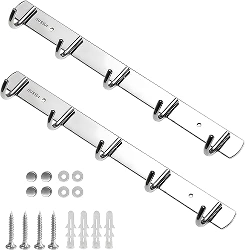 Miniatura 1 de minidodoca Perchero montado en la pared, 5 ganchos, acero inoxidable 304, riel de metal para abrigos, sombreros, toallas, bolsos, batas, vestíbulo,