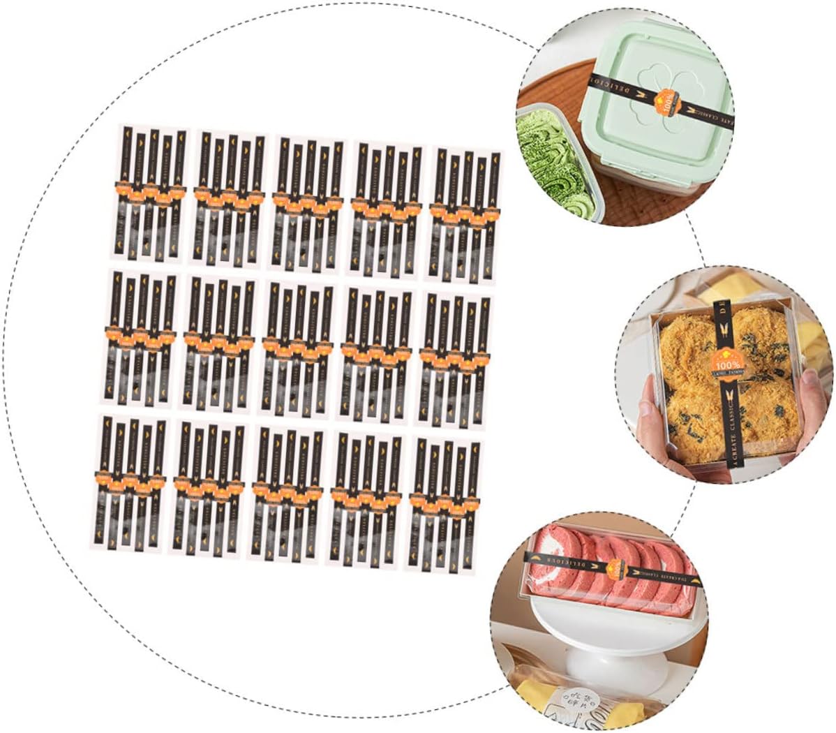GANAZONO 200 pcs Stickers Pastry Seal Strip Pastry Seal Sticker self Adhesive Paper Decorative Baking Labels Cake Decoration Cookie Cake Chocolate Baker Kraft Paper