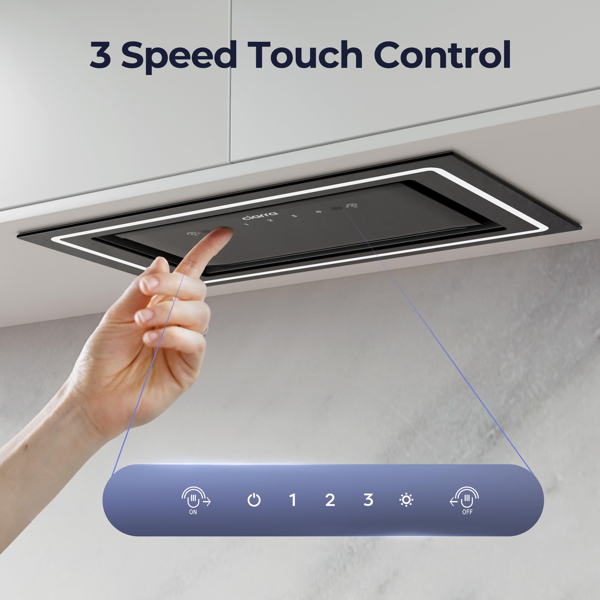 CIARRA 52cm Integrated Cooker Hood, Built-in Kitchen Extractor Fan with Wave Control, LED Light, Carbon Filter, Recirculation & Ducting Options, Slim Undercabinet Kitchen Hood - CBCB5931C — view 4