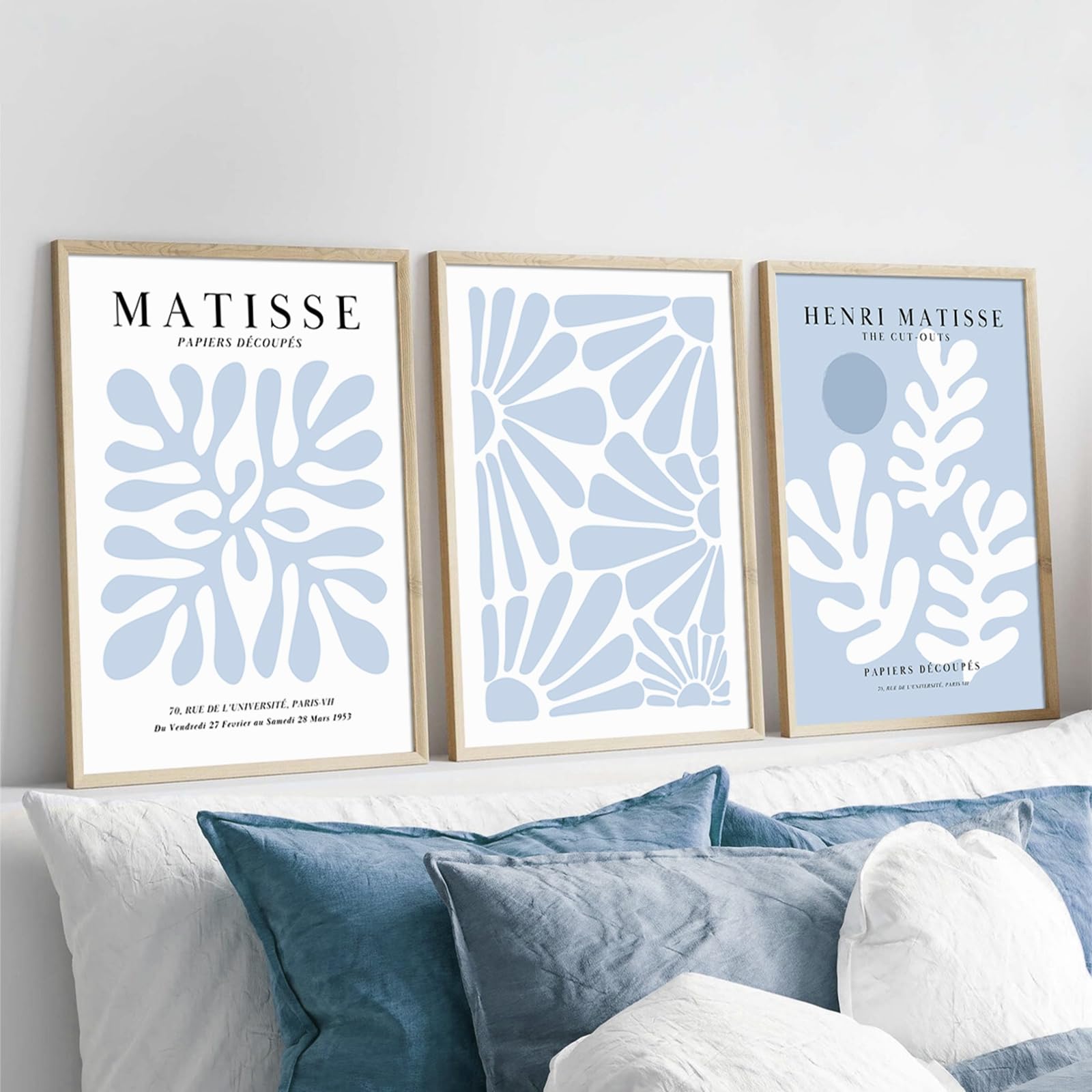 Zbello 1 Set Of 3 Posters,Blue Plant And Flower Canvas Prints,Abstract Matisse Posters,Minimalist Canvas Prints,For Living Room,Bedroom,Bathroom Or Office,Unframed (50X70cm)