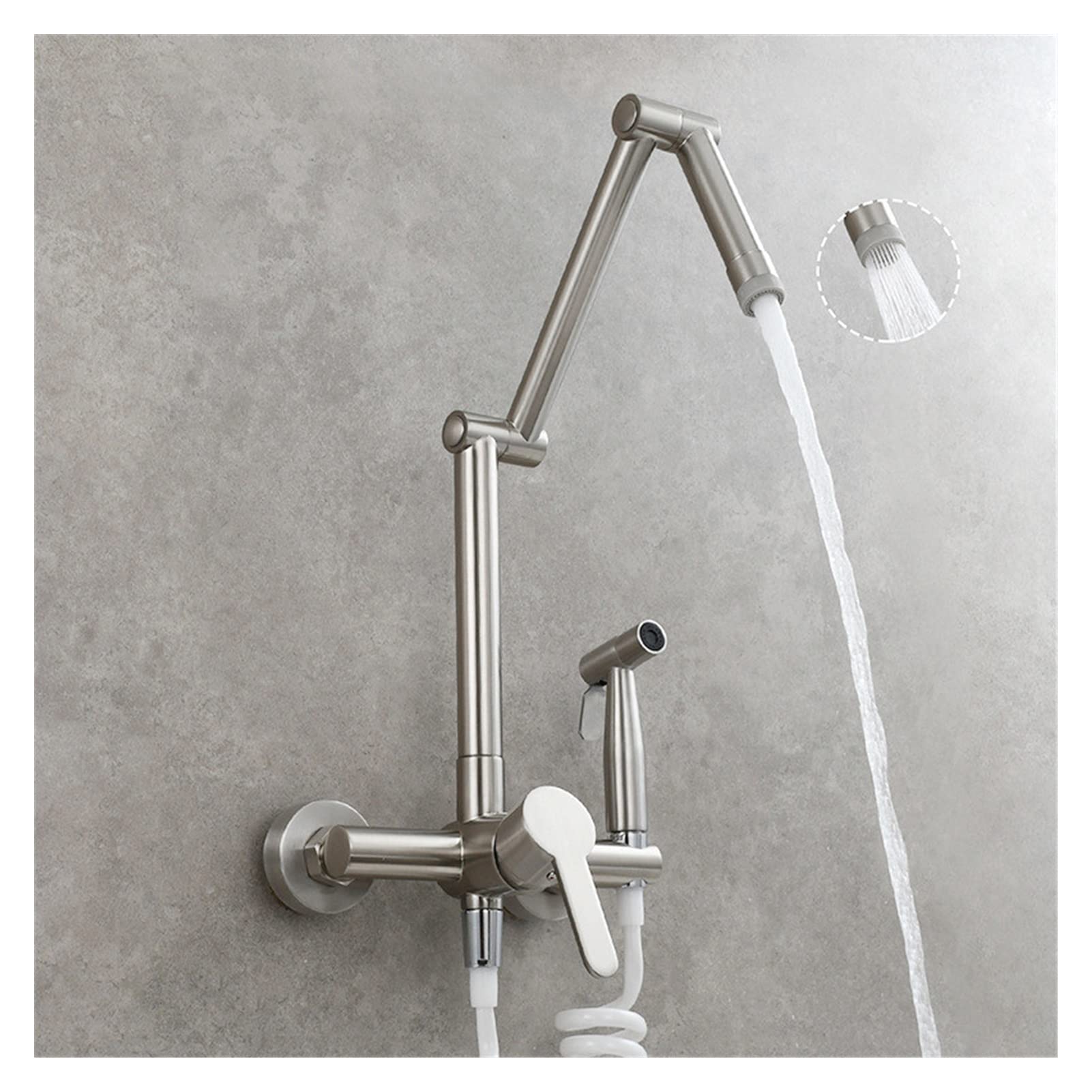 Flexible Swivel Tap, Fodable Kitchen Faucet Brass Black Sink Mixer Tap Hot & Cold Wall Mounted with Spray Gun Rotating(Style 6 Nickel)