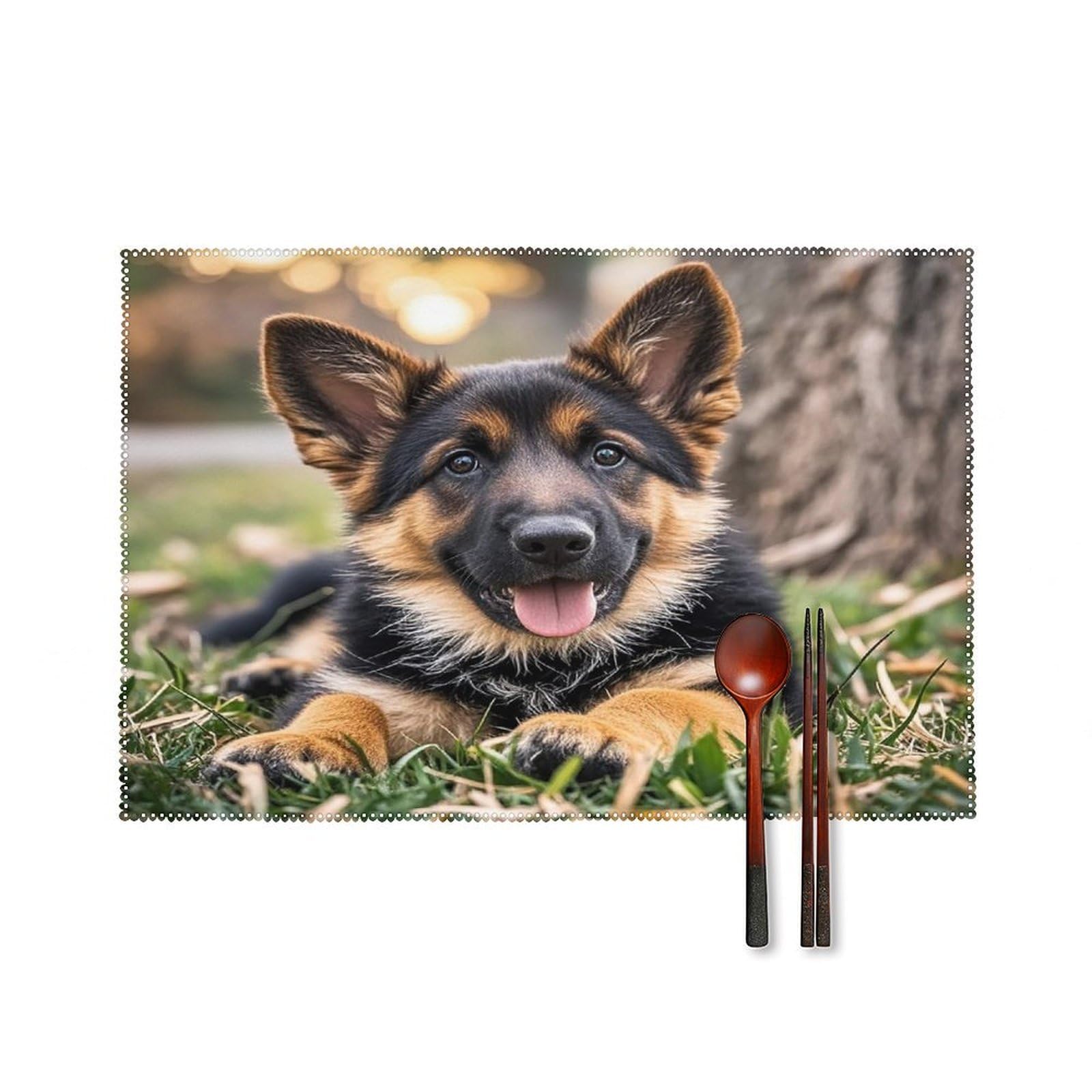German Shepherd Puppy Placemats Set of 6 Heat-Resistant Washable Place Mats Wipeable Kitchen Placemat Easy to Clean for Indoor Outdoor Party Kitchen Decoration