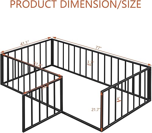 Miniatura 2 de Montessori - Cama de suelo individual, marco de cama con valla de metal para niños con puerta, tamaño individual, listones de plataforma con rieles