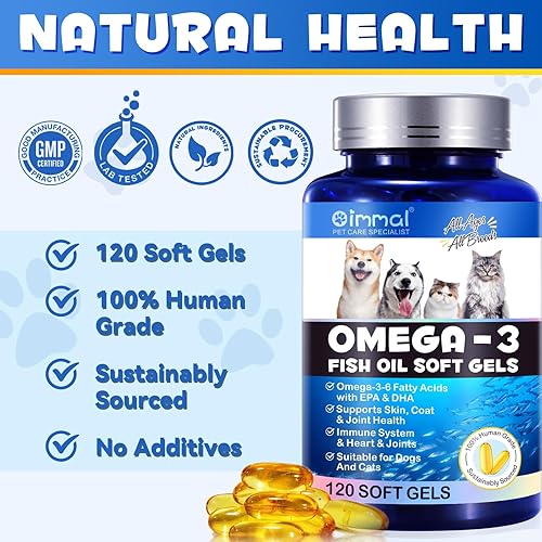 Miniatura 5 de Omega-3 para mascotas, aceite de salmón, geles suaves para perros y gatos (120 unidades) - Suplemento de salud para la piel y el pelaje con ácidos