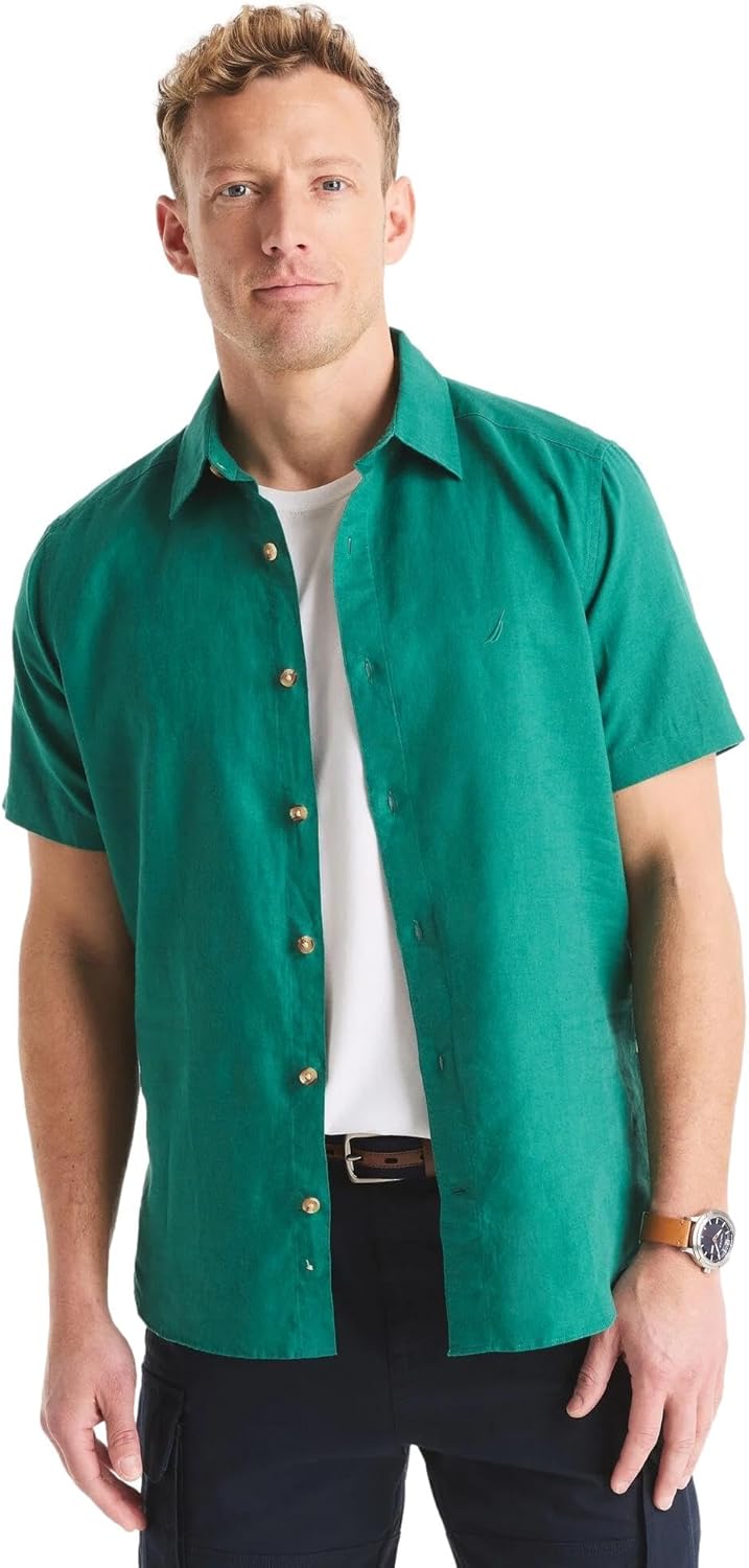 Nautica Men's Nautica Sustainably Crafted Linen Short-Sleeve Shirt