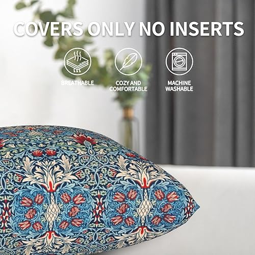 Miniatura 10 de HOSTECCO William Morris - Juego de 4 fundas de almohada de 18.0 x 18.0in, diseño de corona de rosa de madreselva, fundas de cojín cuadradas