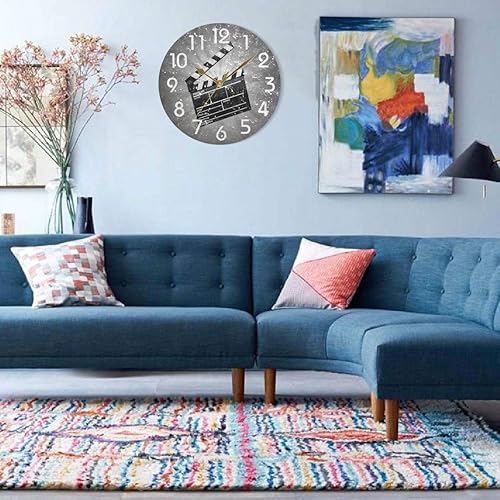 Miniatura 3 de Naanle Reloj de pared redondo retro de cine, 9.5 pulgadas, funciona con pilas, reloj de escritorio analógico silencioso de cuarzo para el hogar,