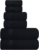 Belizzi Home Ultra Soft 6-Pack 100% Cotton Towel Set - 2 Bath 28x55", 2 Hand 16x24", 2 Washcloths 12x12" Black, Quick Dry & Lightweight