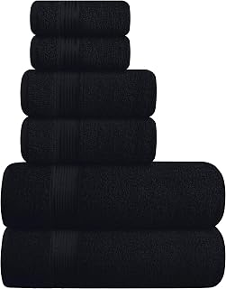 Belizzi Home Ultra Soft 6-Pack 100% Cotton Towel Set - 2 Bath 28x55", 2 Hand 16x24", 2 Washcloths 12x12" Black, Quick Dry & Lightweight