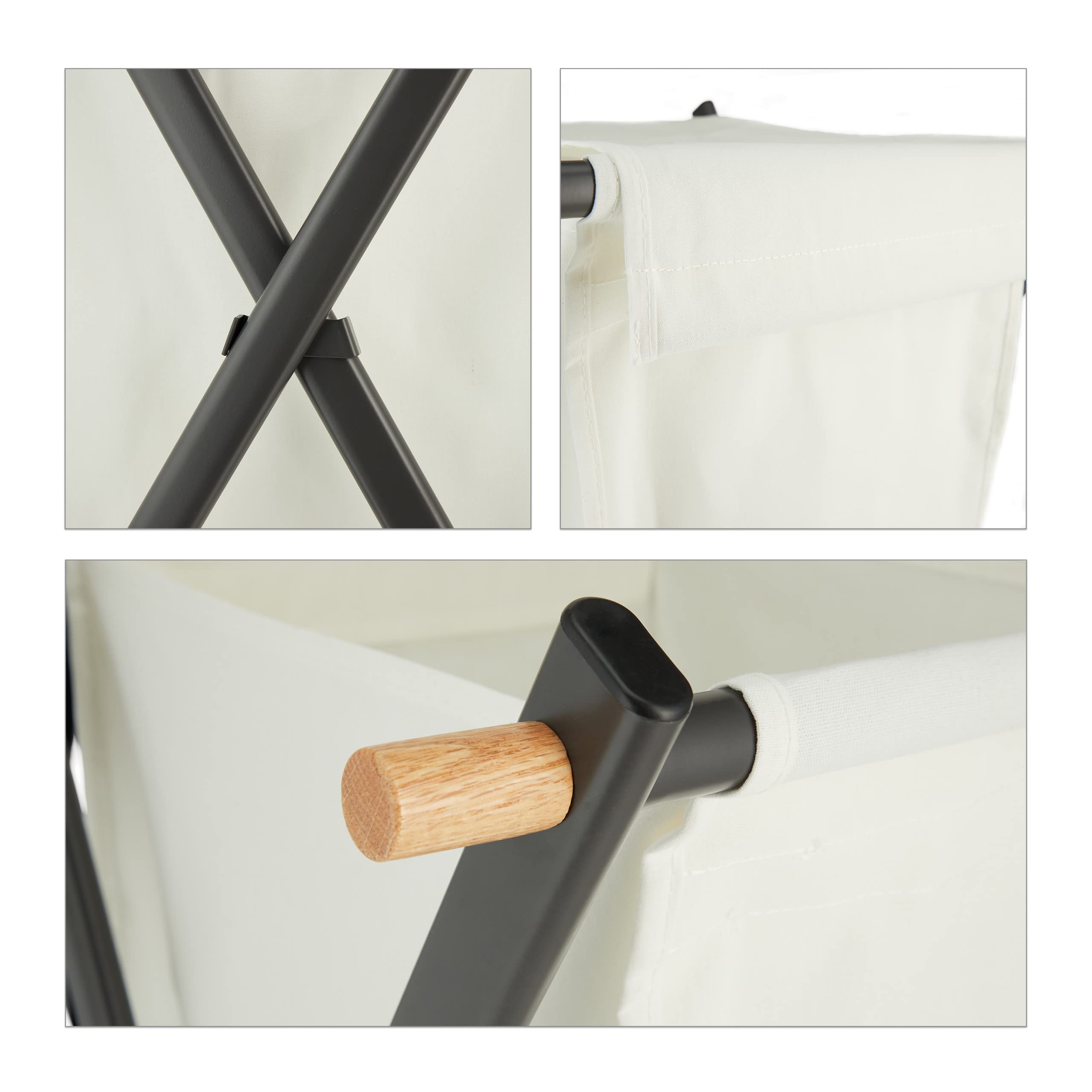 Relaxdays Cesto Portabiancheria Pieghevole, Sacco Porta Biancheria, Acciaio, Tessuto, 50 l, 71x45x42 cm, Crema Antracite