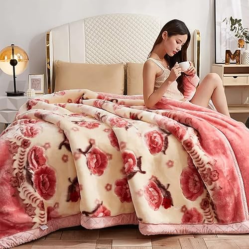 QQXX Manta de felpa de vellón pesado manta de visón coreano suave y cálida manta de cama Raschel reversible de 2 capas para invierno 59 x 79