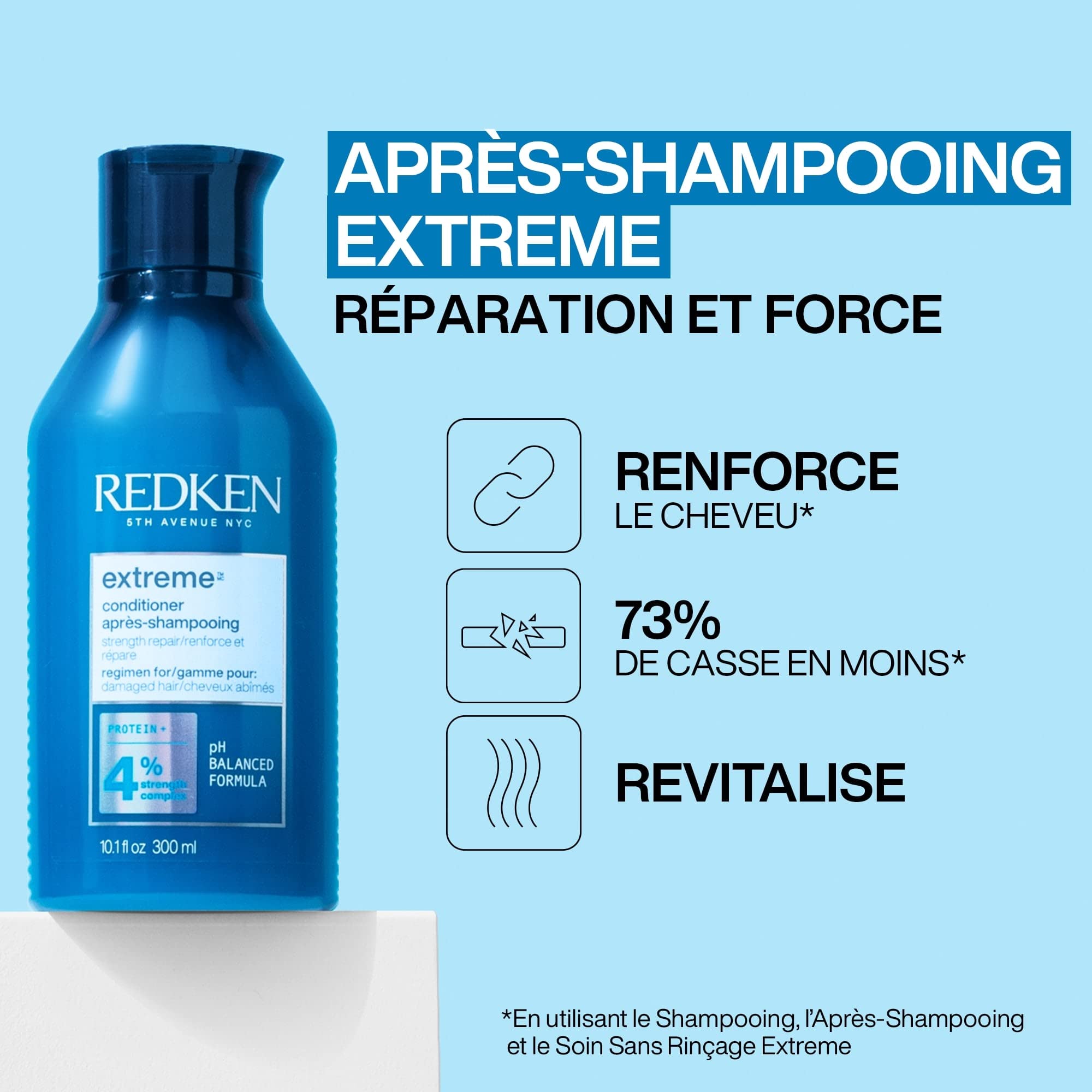 Redken, Routine Fortifiante pour Cheveux Cassants, Renforce et Répare la Fibre, Protège contre la Casse, Protéines et Fortifying Complex, Extreme