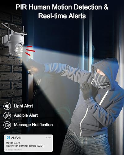 Miniatura 5 de ANRAN Cámaras de seguridad solares inalámbricas para exteriores, 2K 360 View Cámara WiFi alimentada por batería para vigilancia doméstica con panel