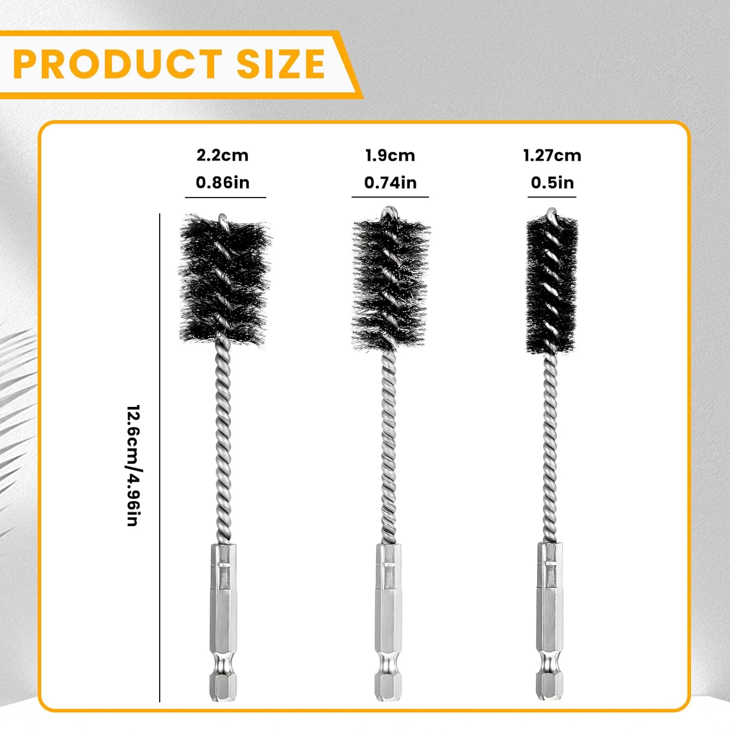 6 Pcs Copper Tube Pipe Cleaner Drill Brush, Stainless Steel Drill Wire Bore Cleaning Brushes 1/4" Hex Shank for Power Drills, Impact Drivers (12/19/22mm)