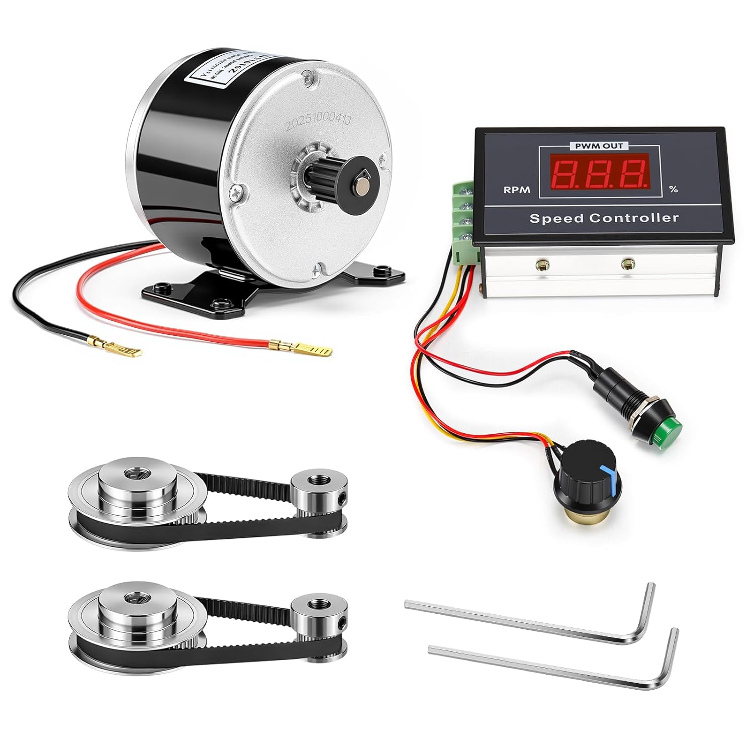 Lounsweer 4 Pack Small Brushed Permanent Magnet Electric Motor for E Scooter Speed Control 24v 350w 3000rpm and Gt2 Pulleys 6-60v 12v 24v 36v 48v 30a PWM Dc Motor Controller 30a Switch Controller