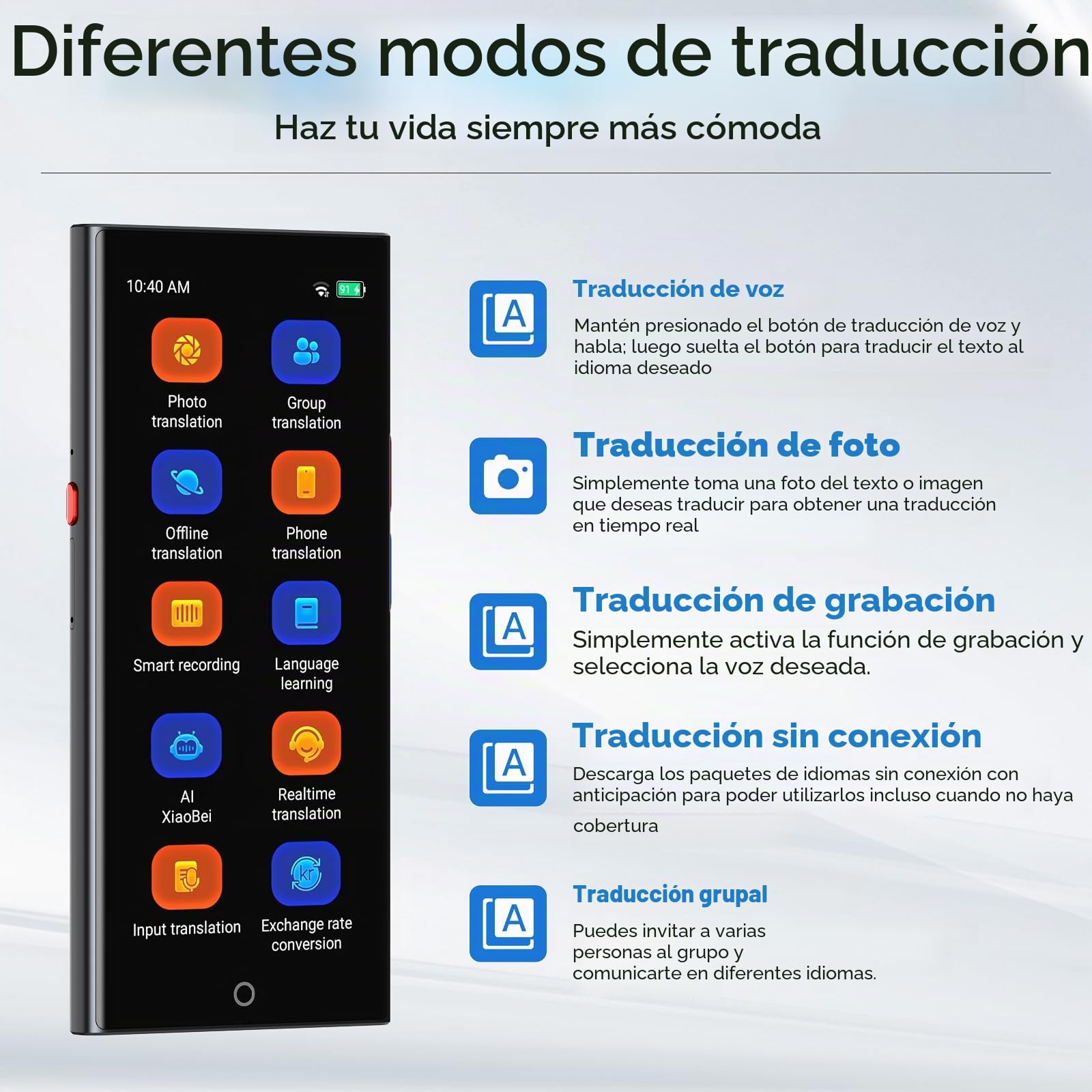 Dispositivo Traductor de idiomas Salida de Voz,150 idiomas Traducción en línea y sin Conexión Mediante IA,Para Grupos y por Teléfono,Sin Necesidad de WiFi,Pantalla HD de 5,5" Para Viajes y Negocios