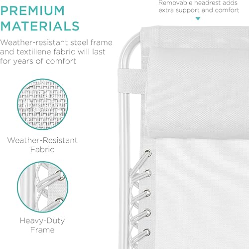 Miniatura 139 de Best Choice Products Juego de 2 sillas reclinables ajustables de malla de acero con gravedad cero con almohadas y bandejas portavasos, color arena