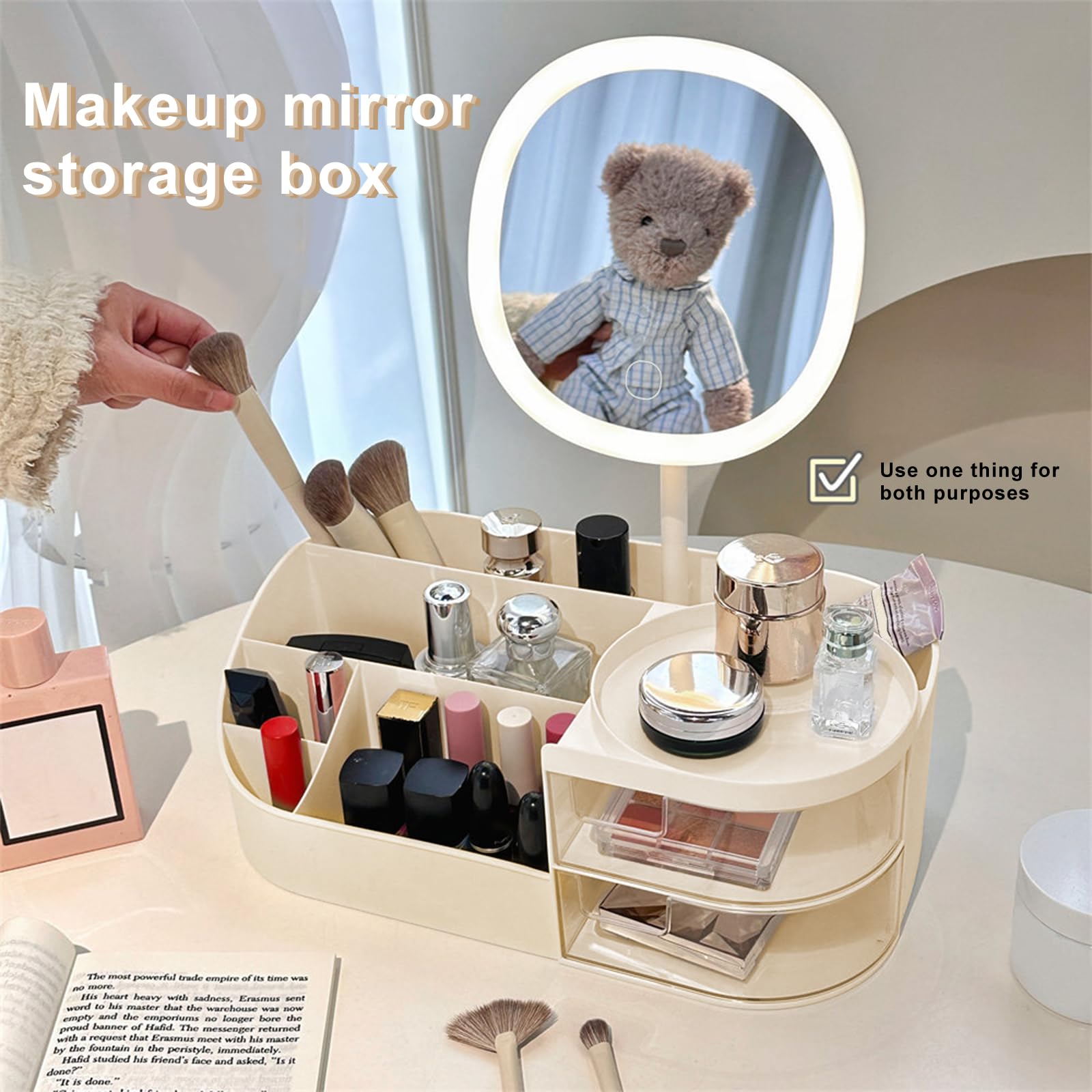 DASITON Makeup Organiser with Rechargeable Mirror, Large Capacity Dressing Table Organiser with 2 Drawers - Image 2