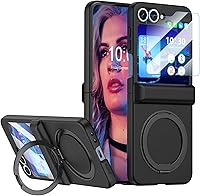 Vista 1 de Funda magnética diseñada para Samsung Galaxy Z Flip 6/5 con protección de bisagra, protector de pantalla y soporte [compatible con MagSafe], funda