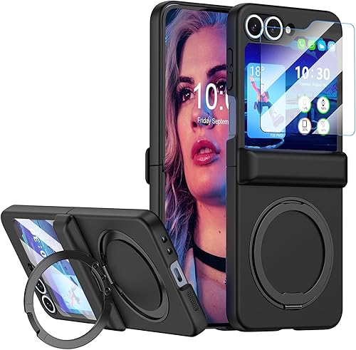 Funda magnética diseñada para Samsung Galaxy Z Flip 6/5 con protección de bisagra, protector de pantalla y soporte [compatible con MagSafe], funda
