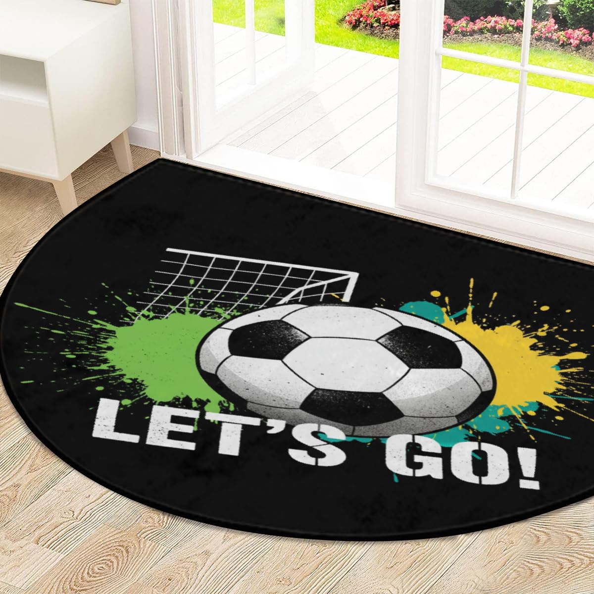 Große halbrunde Fußmatte, Fußball, rutschfest, saugfähig, halbrund, für Eingangsbereich, niedlich, weich, waschbar, halbrund, Teppich für Küche, Badezimmer, Schlafzimmer, 160 x 100 cm