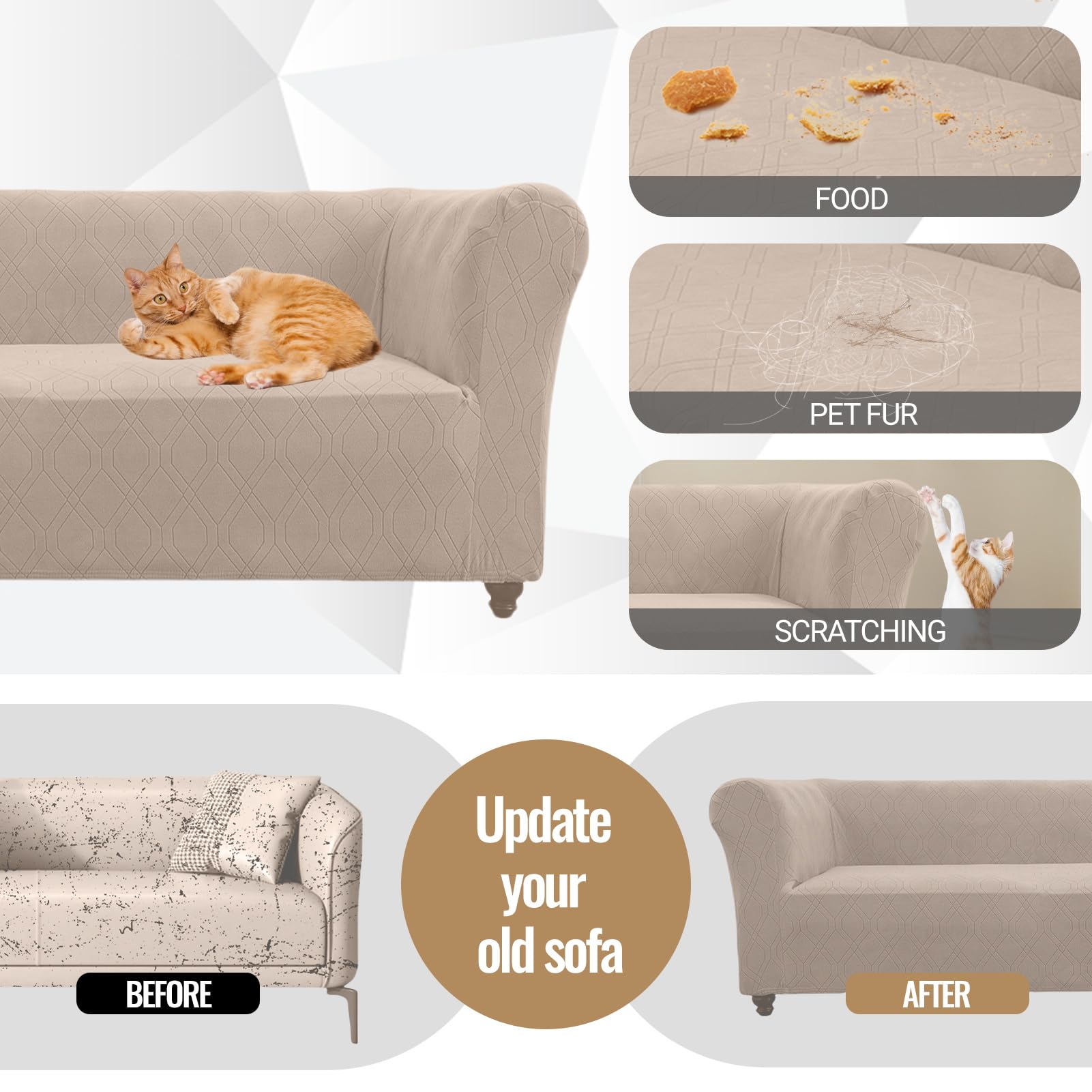 Copridivano Chesterfield Elasticizzato 1 2 3 Posti, Fodere Copridivano con Braccioli per Il Soggiorno, 1 Pezzo Copridivani Universale, Copri Divani Antiscivolo per Animali (Cachi,3 Posti)