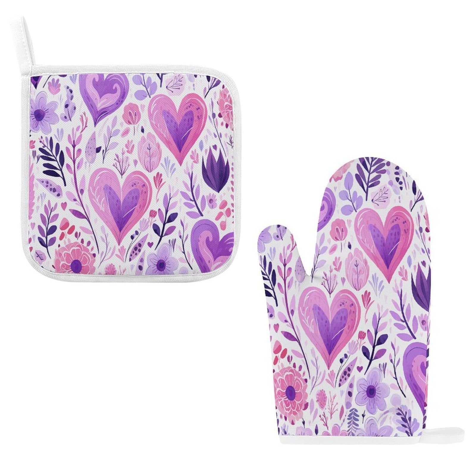 Fodpand Style Flowers And Hearts Oven Mitts And Pot Holders Sets