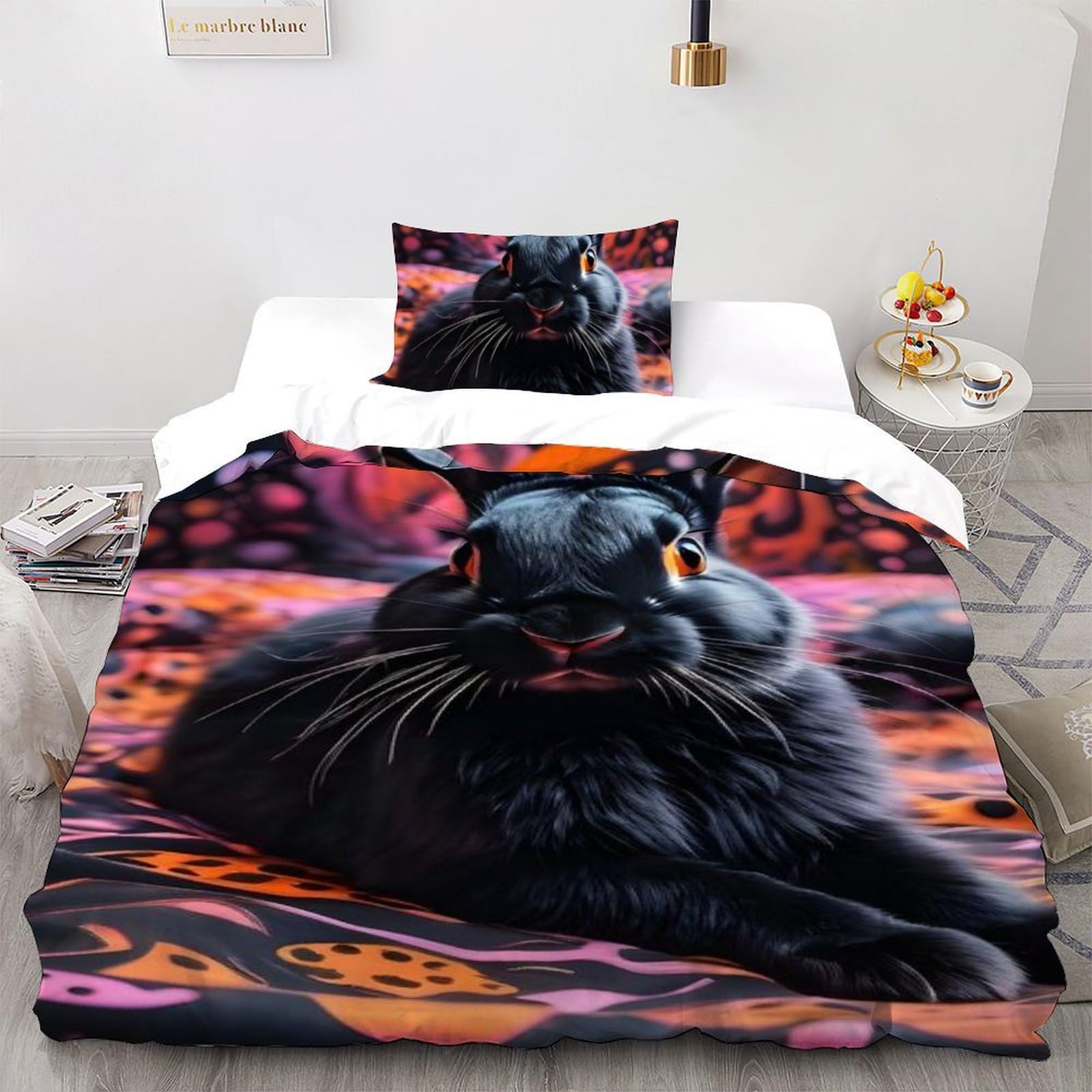 Housse de couette single lapin noir microfibre douce et thermorégulatrice