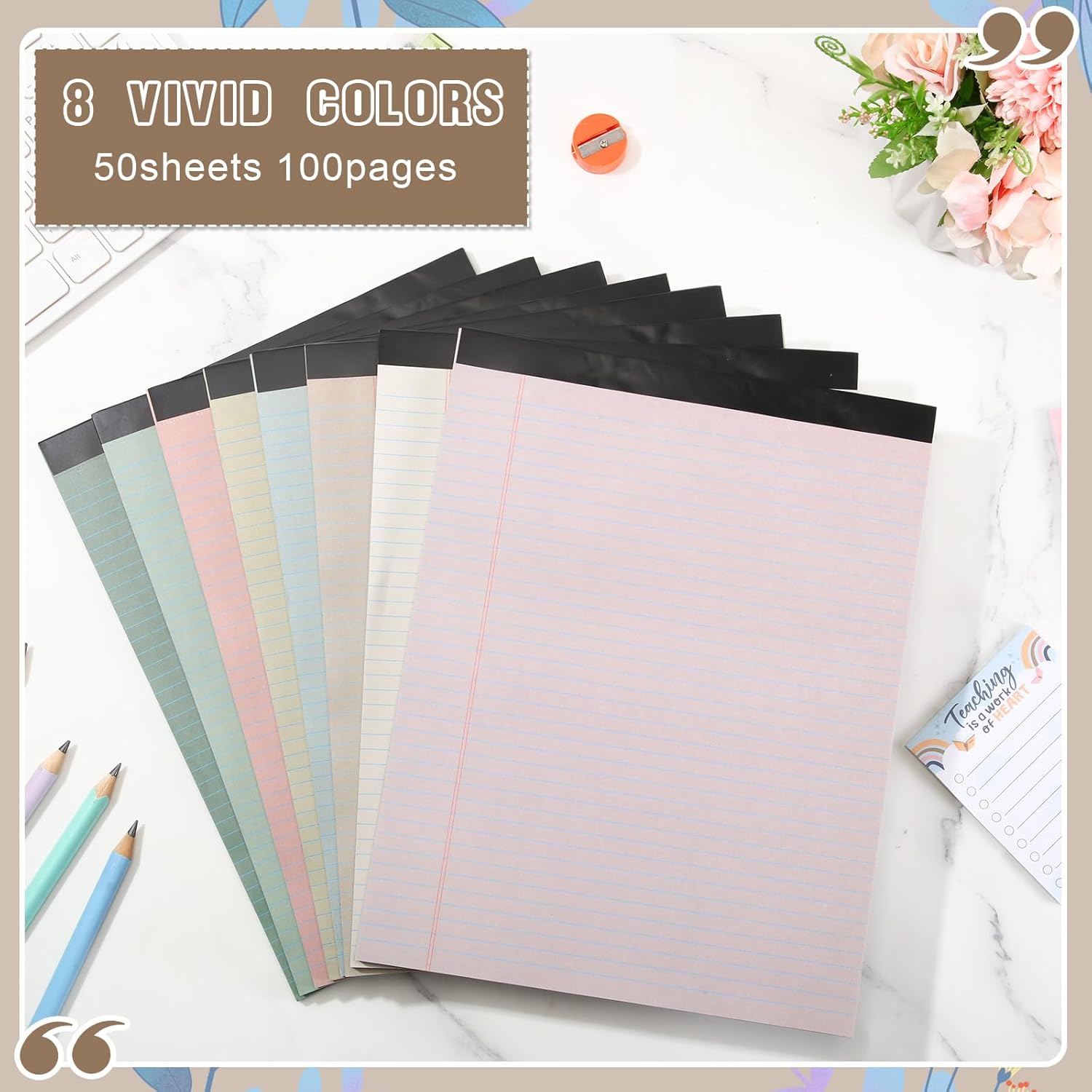 Fuutreo 8 Pcs 8.5'' x 11'' Colored Legal Pad 50 Sheets Per Writing Pads Narrow Ruled Notepad Perforated Writing Notepad Office Supplies for College Office Business (Pastel Color) - Image 4