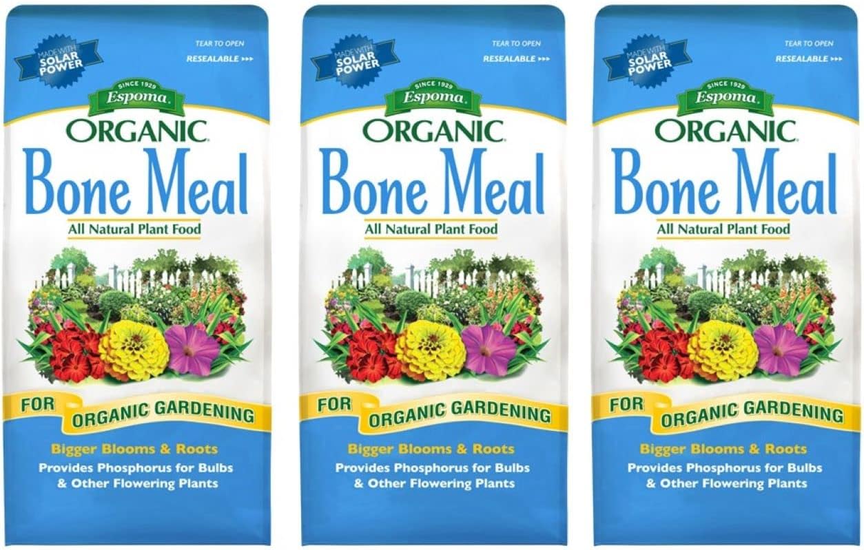 EspomaOrganic Bone Meal Fertilizer 4-12-0. All-Natural Plant Food Source of Nitrogen and Phosphorus for Organic Gardening. for Bulbs & Other Flowering Plants; Pack of 3