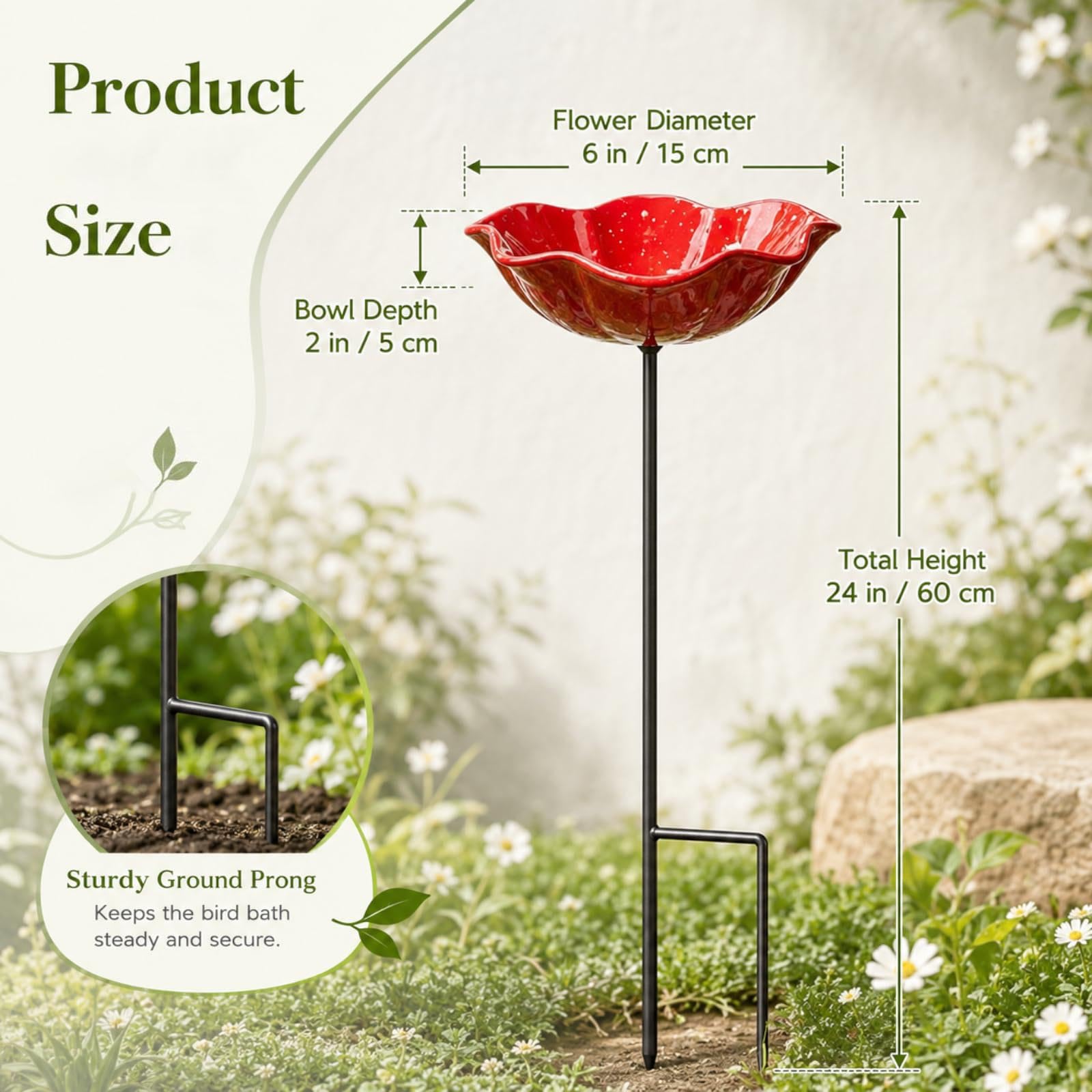 Metall Blume Gartenstecker Vogeltränke Dekorative Bienengießstation mit Flacher Schale Outdoor Eisen Blumenstecker für Garten Terrasse Hinterhof Rasen (3, Rosa)