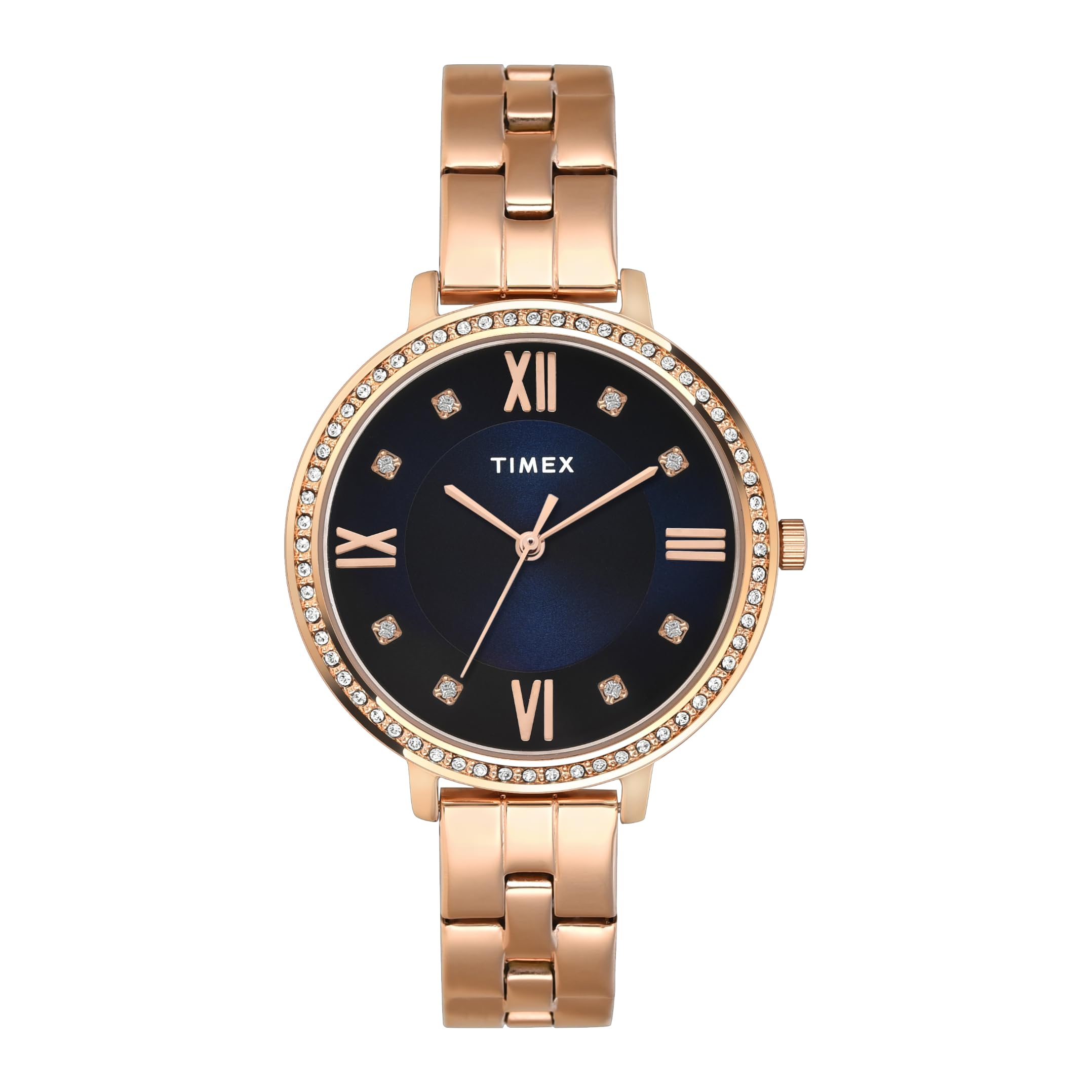 TIMEX Women Stainless Steel Blue Dial Gold Band Round Analog Watch- Twel14709 (B0CQRSZ647) Amazon Price History, Amazon Price Tracker