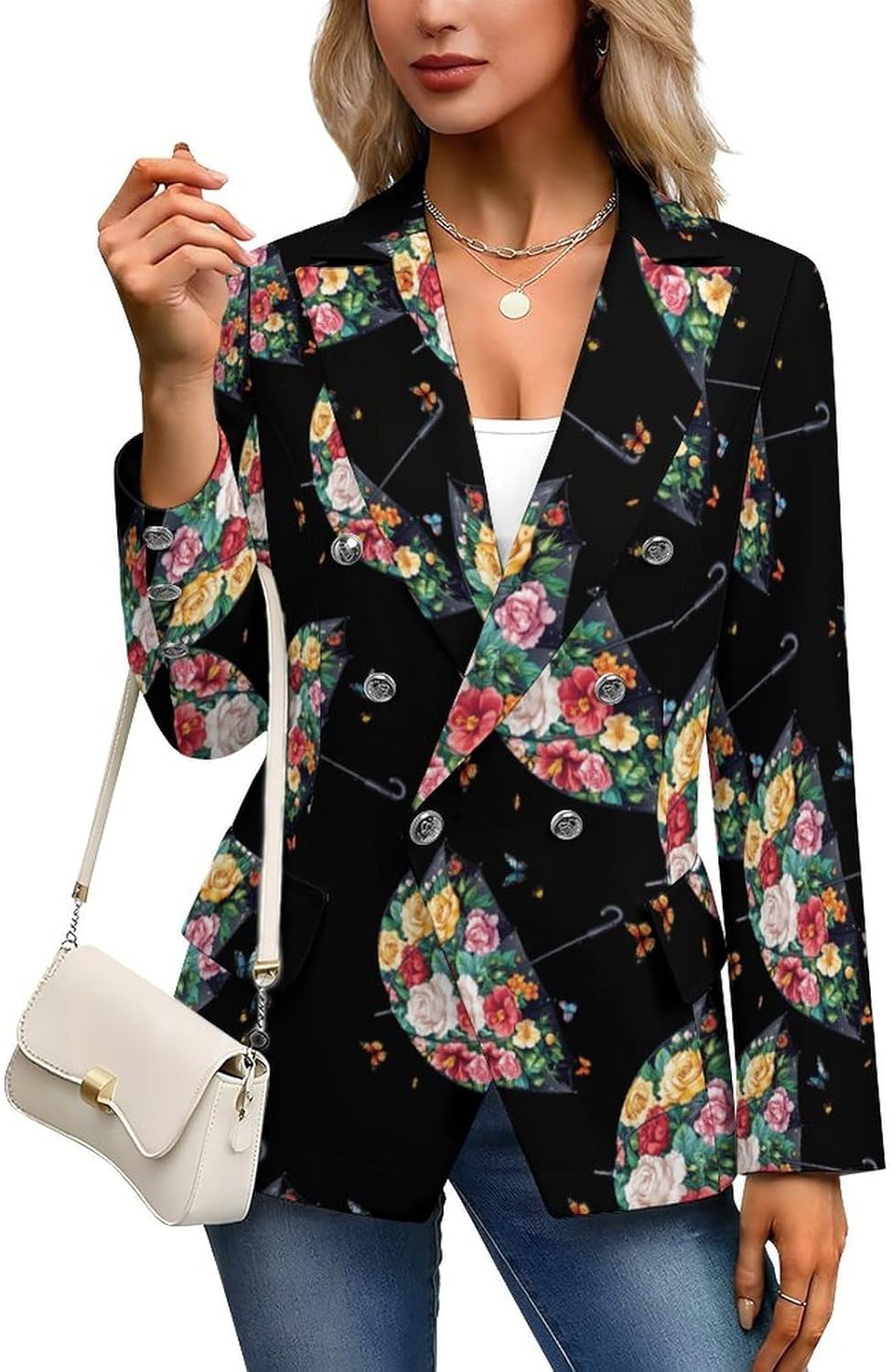 Umbrella No Rain No Flowers Women's Blazer Long Sleeve Suits Business Casual Blazers Jackets Lapel Open Front Suit