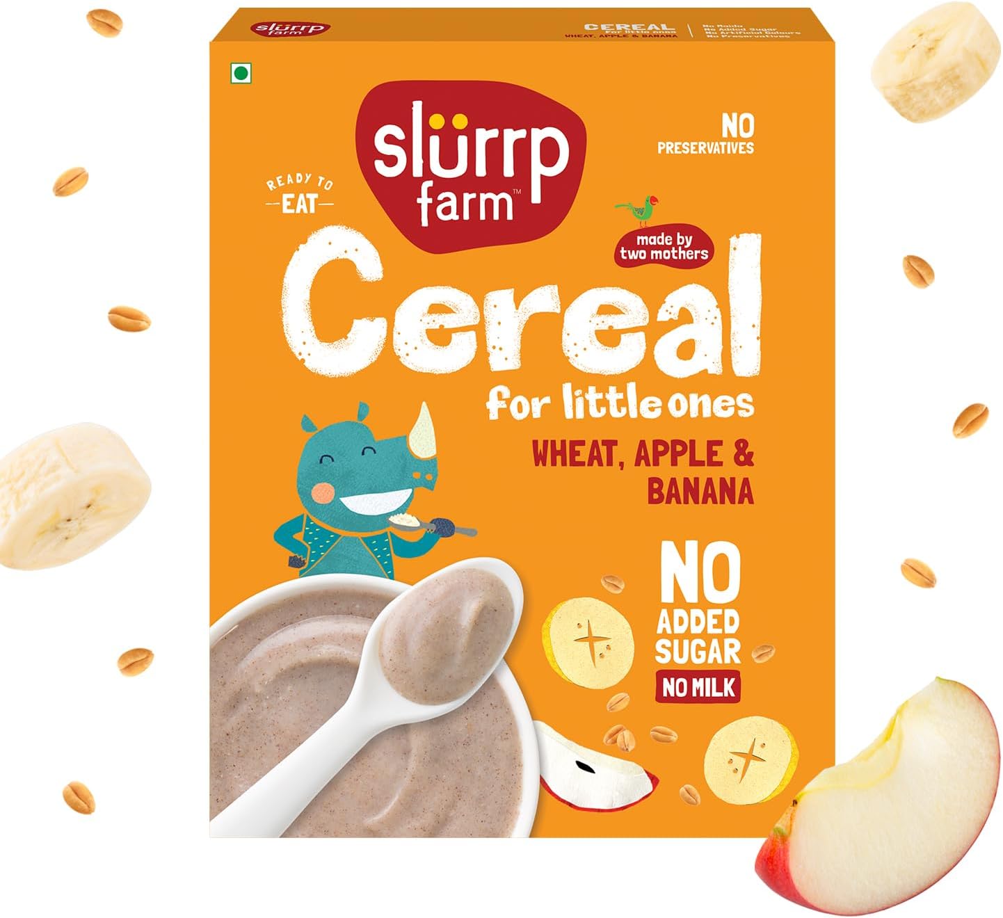 Slurrp Farm Healthy Cereal for Kids | Wheat, Apple & Banana | No Added Sugar, Milk or Preservatives | Iron & Vitamin Fortified | Easy to Digest | Healthy Baby Food | 10.58 Oz (300g)