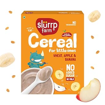 Slurrp Farm Healthy Cereal for Kids | Wheat, Apple & Banana | No Added Sugar, Milk or Preservatives | Iron & Vitamin Fortified | Easy to Digest | Healthy Baby Food | 10.58 Oz 300g